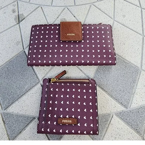 Fossil Rachel Hearts Vegan Leather Tote & BiFold Wallets Set